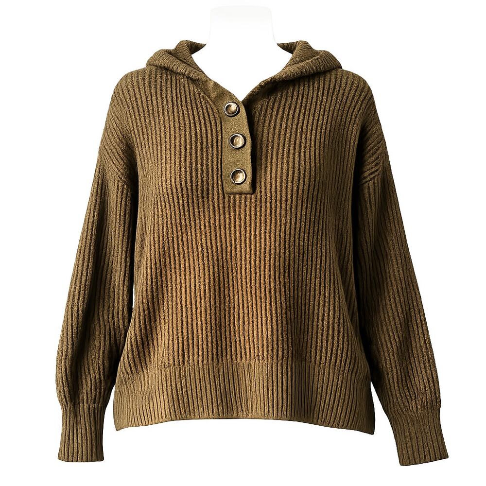 Rachel Zoe Olive-Green Hooded Sweater w/ 3 Buttons – Size S